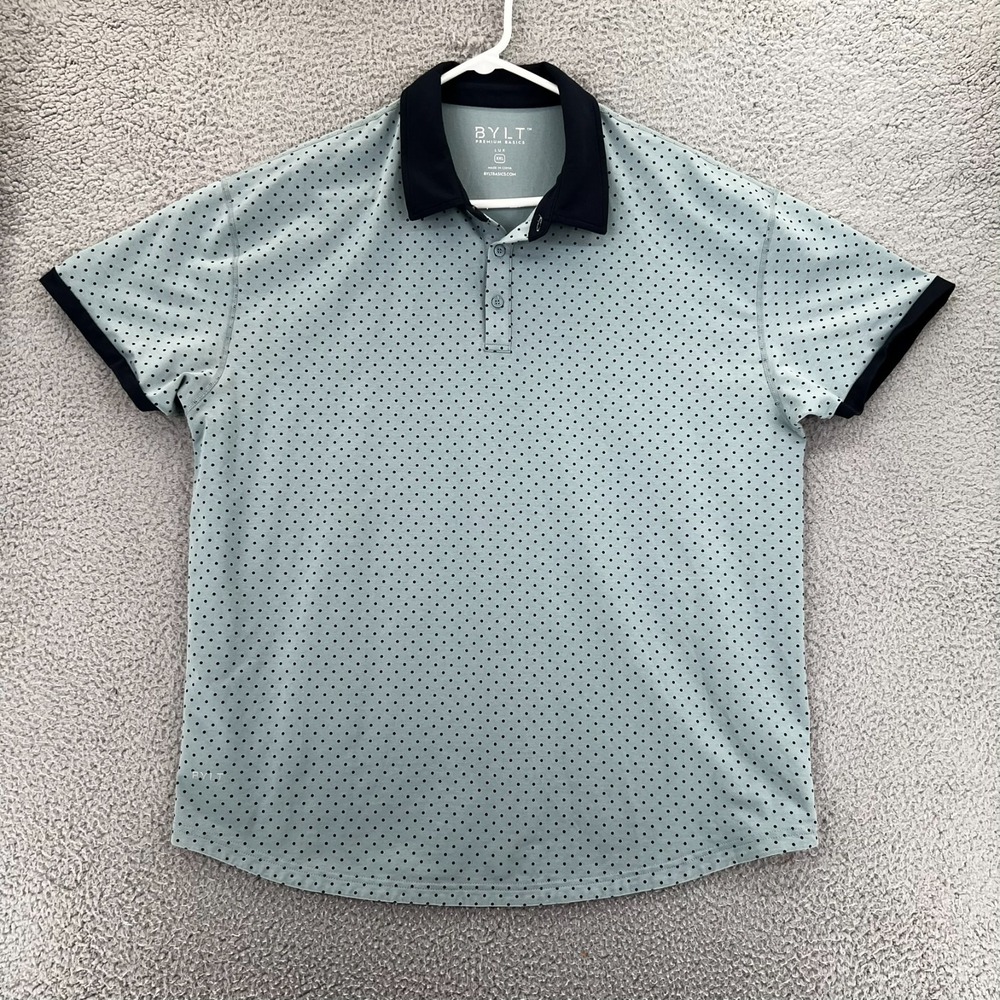 BYLT Polo Shirt Mens Size 2XL Gray Polka Dot Golf Casual‎ Short Sleeve Stretch